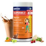 Gritzo SuperMilk Height+ (7-12y Girls), 10g Protein (Double Chocolate, 400g) | Zero Refined Sugar, 21 Vitamins & Minerals