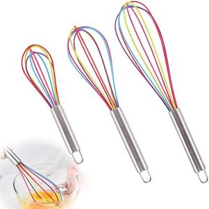 3Pcs Silicone Whisk Set Silicone Whisk Large Medium Small Whisk Set Non Stick Hand Kitchen Whisk Heat Resistant Non-Scratch Coated Kitchen Whisks for Blending Whisking Beating Stirring Cooking Baking