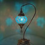 Handmade Bronze Turkish Moroccan Arabian Eastern Bohemian Tiffany Style Glass Mosaic Beautiful Table Desk Lamp Lamps Home Decor Early Sale 2023 (Blue - F)