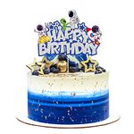 Gyufise 1Pcs Space Happy Birthday Cake Topper Glitter Astronaut Rocket Space Birthday Cake Decorations Outer Space Theme Baby Shower Kids Birthday Party Decorations Supplies