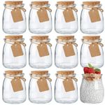 Small Glass Jars with Cork Lids, 12 Pcs 7oz Mini Glass Containers, Clear Pudding Jars Candle Jars, Candy Cookie Glasses for Wedding Birthday Baby Shower Christmas Halloween Favor DIY Party Supplies