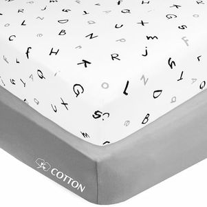 American Baby Company 2 Pack Fitted Crib Sheets 28" x 52", Soft Breathable Neutral 100% Cotton Jersey Sheet, Alphabet and Gray, for Boys and Girls, Fits Crib and Toddler Bed mattresses