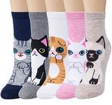 YSense 5 Pairs Womens Cute Animal Socks Colorful Funny Casual Cotton Crew Socks Dogs Cats Socks (Cat-4)