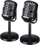 Chivao 2 Pack Retro Microphone Props Model Vintage Microphone Stage Table Decor Plastic Fake Microphone Antique Microphone Decor Stand Microphone Costume Prop for Party Toy (Black, Classic)