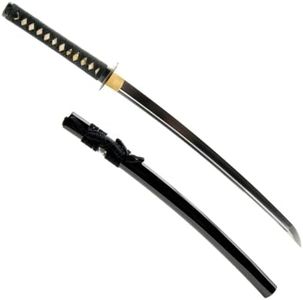 Handmade Sword - Fully Functional Japanese Samurai Wakizashi Sword, 1095 Carbon Steel, Clay Tempered, Full Tang, Sharp, Empire Wheel Tsuba, Black Scabbard, Certificate