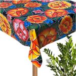 The Fern Trail Mexican Oilcloth Tablecloth - Vinyl Tablecloths | Outdoor Tablecloth | Plastic Tablecloth | Splat Mat | Waterproof Mat | Hules para Mesa (Tehuana Black, Square (48"))