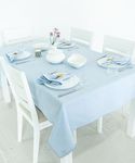 RUSTIQUE LINENS: Embroidered Edge Trim Tablecloth - Water & Stain Repellent (100% Cotton) 4-8 Seater - 10 Colors - Sky Blue (230 CM X 150 CM)