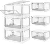 HYBRIDEAS 3-Pack Clear Stackable Storage Bins with Lids Magnetic Doors Open Front Foldable Folding Plastic Craft Containers Large Closet Organizers Box for Bedrooms Living Rooms Study Kids' Toys 24 QT