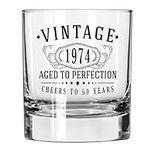 Vintage 1974 Printed Black 11oz Whiskey Rocks Glass – Happy 50th Birthday Gifts for Men, Cheers to 50 Years, Turning 50 Decorations Decor, Anniversary Bday Party Favors Supplies, Gift Idea Him 1.0