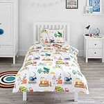 Bloomsbury Mill – Kids Single Bed Duvet Cover and Pillows Set – Kids Single Bedding for Boys – Construction Vehicles Reversible Kids Duvet Cover and Pillow Case Set – 135 x 200 cm