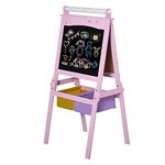 HOMCOM Kids Easel 3 in 1 Wooden Art Easel with Paper Roll Double-Sided Chalkboard & Whiteboard with Storage Baskets for Toddler Girls, Pink