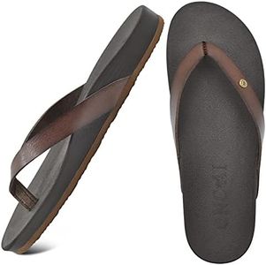 ONCAI Womens Flip Flops For Women Comfortable Leather Strap Yoga Mat Non-Slip Women's Thong Sandal Casual Summer Beach Slippers With Arch Support Brown Size 11