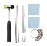 FLKQC Ring Mandrel Sizer Tool with Metal Mandrel Finger Sizing Measuring Stick and Ring Sizer Guage of 27 Pcs Circle Models Jewelry Sizer Tool and Rubber Jewelers Hammer