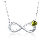 Qings Infinity Birthstone August Necklace for Women Girls Heart Peridot Cubic Zirconia Pendant Necklaces 925 Sterling Silver Birthday Valentine's Day Mother's Day Christmas Jewellery Gifts for Mom