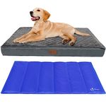 VOUNOT 2 in 1 Large Dog Bed with Cooling Mat, Orthopedic Dog Mattress Pet Cushion with Removable Cover, Grey, 115x81x9 cm