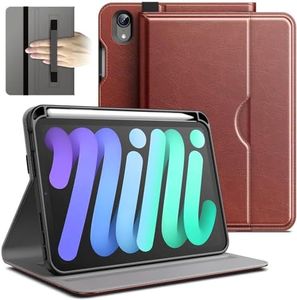 JETech Case for iPad Mini (A17 Pro, 2024 Model, 7th Generation) / Mini 6 (2021 Model, 6th Generation), PU Leather Business Folio Protective Tablet Cover with Pencil Holder & Pocket (Brown)