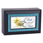 March Aquamarine Daffodil Birthstone Black Jewelry Music Box Plays Tune Wonderful World