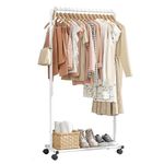 Sakugi Clothes Rail - Movable Clothes Rack with Bottom Shoes Shelf, Heavy-Duty Clothing Rail for Hanging Clothes, Coats, Dresses, Clothes Rail for Bedroom, Closet, Laundry (White, Medium)