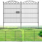 Garden Fence 12 Panel with Gate - 76.2cm H x 7 m L, No Dig Rustproof Metal Tall Animal Barrier for Dogs Rabbits, Decorative Outdoor Border for Yard, Patio, and Flower Beds