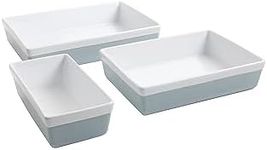 MARTHA STEWART 3 Piece Oven to Table Stoneware Bakeware, Baking Dish & Casserole Set - Dusty Blue