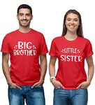 Hangout Hub HH101 Cotton Sibling Combo Tshirts for Brother Sister | Printed Big Brother Little Sister (Red;Men M;Women XXL) Combo Tshirts for Regular Fit Family Kids T Shirts -Set of 2