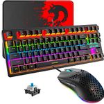 Wired Gaming Keyboard Mouse Set, Wired Mini 87 Keys Blue Switch Compact Mechanical Keyboard with 8 Rainbow Backlit Mode,29 Keys Anti-ghosting + 6400DPI Lightweight Gaming Honeycomb Mouse + Mouse Pad