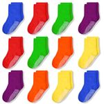 SkiBeaut Toddlers Socks for Girls Non Slip Gripper Little Girl Kids Socks Mid Calf Toddler Socks with Grips for 5-7 Years,12 Pairs