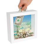 Americanflat Money Saving Box with Slot - 6x6 Vacation Travel Fund Decorative Shadow Box Frame in White with Polished Glass for Wall and Tabletop