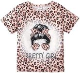 PATPAT Girls Shirts Size 5-6 Leopard Print Graphic Tees, Leopard Kids Shirt, Crew Neck Short Sleeve Cheetah Tops Back to School Clothes Cute Concert Outfits Cute Tops
