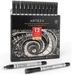 ARTEZA Acrylic Paint Pens, Pack of 12, Black, Long-Lasting Acrylic Paint Markers, Plastic Nib, Art Supplies for Painting on Metal, Canvas, Rock, Ceramic Surfaces, Glass, Wood, and Fabric