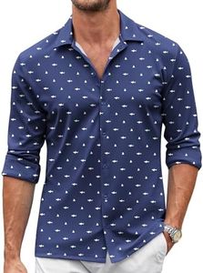 COOFANDY Men's Casual Button Down Shirt Wrinkle Free Shirts Long Sleeve Dress Shirt, Navy Shark, X-Large