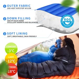 QEZER Down Sleeping Bag, Black, 1200g – Lightweight Outdoor Gear