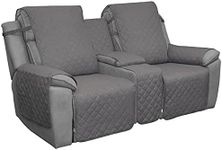 Easy-Going Recliner Loveseat Cover with Console, Reversible Couch Cover for Living Room, Split Sofa Cover for Each Seat with Elastic Straps for Kids, Dogs, Pets(2 Seater, Gray/Light Gray)