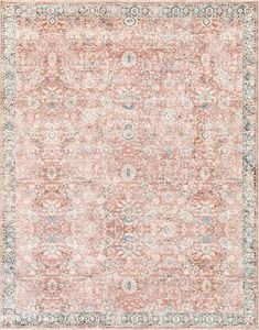 Luria Rugs Machine Washable 7'6" x 9'6" Non-Slip Large Area Rug for Living Room, Bedroom, Dining Room - Vintage Floral, Aria Collection - Red/Blue