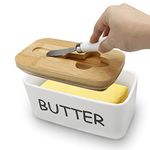 Butter Dish, Container with Air-tight Seal Lid and Stainless Steel Butter Knife and Covered Butter Dish Perfect to Holds Up 2 Sticks of Butter (White)