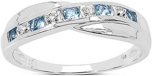 The Blue Topaz Ring Collection: Swiss Blue Topaz & Diamond Channel Set Crossover Eternity Ring in Sterling Silver (Size U)