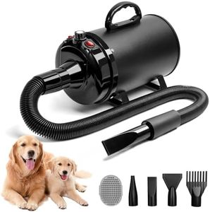 Blanlody Dog Hair Dryer Blaster 3800W/5.2HP Pet Grooming Hair Dryer Low Noise Temperature Heater with 4 Different Nozzles and Pet Grooming Brush (Black)