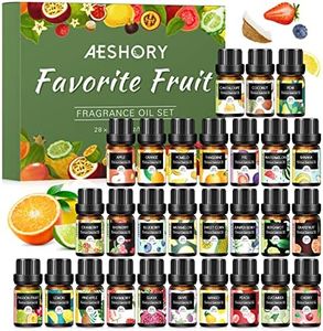 AESHORY Kit Huiles Essentielles Parfumées Aromathérapie Fruitées 28X5ML, Huiles Essentielles Fruitées Naturelle pour Diffuseurs, Adapté aux Massage, DIY Bougie - Pêche, Pomme, Pomelo, Raisin etc