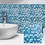 LSDECO 5 Sheets Glass Mosaic Tiles Backsplash, Pool Tiles, 12" x 12" Kitchen Backsplash Tile, Glass Tiles for Bathroom Border Shower Wall (5 Sq.Ft Azure)