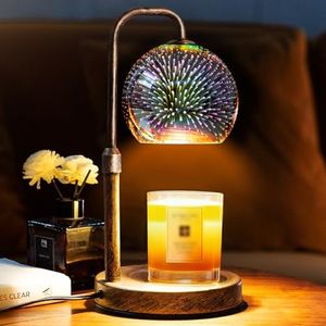 Glocusent Candle Warmer Lamp with Timer, 3D Glass Globe, Antique Base, Dimmable Height Adjustable Wax Melter for Scented Jar Candles, 2-8H Auto Off, Christmas Birthday Gifts for Women, Home Decor Gift