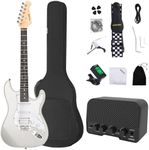 AODSK Electric Guitar with Amp Beginner Kit 39 Inch Solid Body Full Size,All Accessories,Digital Tuner,Six Strings,Four Picks,Tremolo Bar,Strap,Gig Bag,Starter kit (White-HSS)