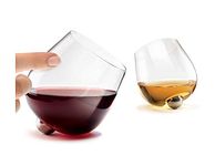 Aura Glass 14oz Stemless Aerating Wine Glasses (Set of 2) - No Spill Spinning Glass Tumblers for Red or White Wines - Includes 2 Wood Oak Coasters, Made in USA - Also Use for Scotch, Whiskey, Bourbon