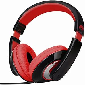 Rockpapa Comfort Kids Headphones, Over Ear Headphones Wired, Childrens Headphones with Adjustable Headband, Stereo Sound, Wired Headphones for Kids Girls Teens Adults (Black Red)