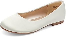 DREAM PAIRS Girls Dress Shoes Slip On Ballet Flats, Ivory/Satin - 13 Little Kid (Muy-Shine)