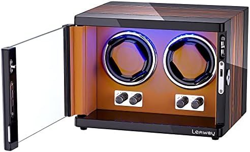 Lenway Automatic Watch Winder ，Watch Winders for Automatic Watches,Watch Winder with Quiet Motor, 15 Rotation Modes，with Led Light， High-End Piano Paint Baking Process Double Watch Winder for Rolex