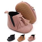 Baby Girls Boots with Tassels Cowboy Tassel Boots Leather Baby Moccasins Soft Soled Tassel Crib Non-Slip Toddler Shoes Baby Loafers Boys Girls Infant Shoes(Pink,L)