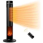Electric Space Heater for Large Room - 36" Ceramic Tower Space Heater for Room Heating w/Thermostat, Fast Heating, 3D Realistic Flame, Oscillating, Remote Control, Ideal for Home/Livingroom