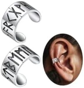 925 Sterling Silver Runes Ear Cuff Earrings for Women Men Cartilage Clip On Wrap Earrings Non-Piercing Adjustable