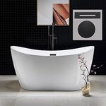 WOODBRIDGE 59" Acrylic Freestanding Bathtub Contemporary Soaking White Tub with Matte Black Overflow and Drain,B0011-MB