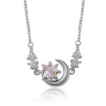 Meissa Moon Chain Necklace for Women Sterling Silver Purple Blue Colored Stone Necklace Diamond Moon Dainty Minmalist Pendant Necklace Gold Pleated (Rose Gold(Purple Stone)) (Silver(Purple Stone))